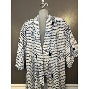 Kimono Robe One Size White Blue Polka Dot Yukata Style Lightweight Print